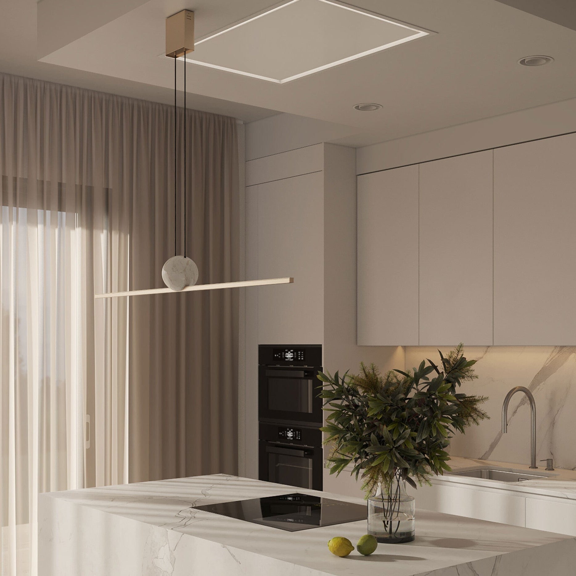 Italamp regolo auksinės spalvos šviestuvas modernaus interjero virtuvėje | makeyourcasa.lt