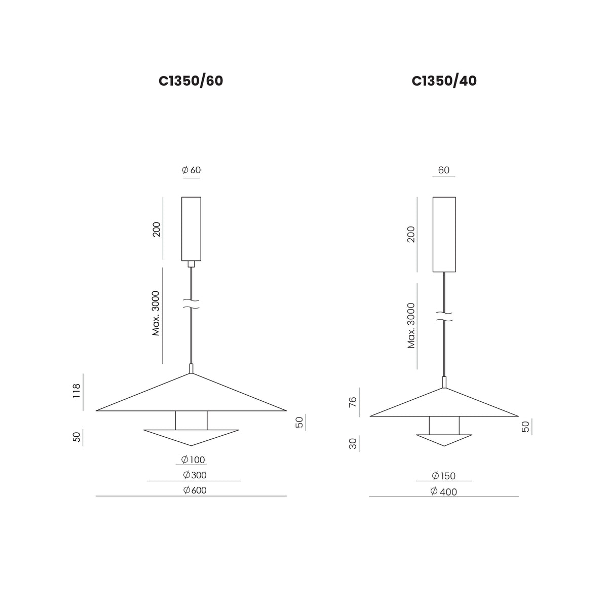 GEHIT pakabinamas šviestuvas Ø40 cm | Ø60 cm