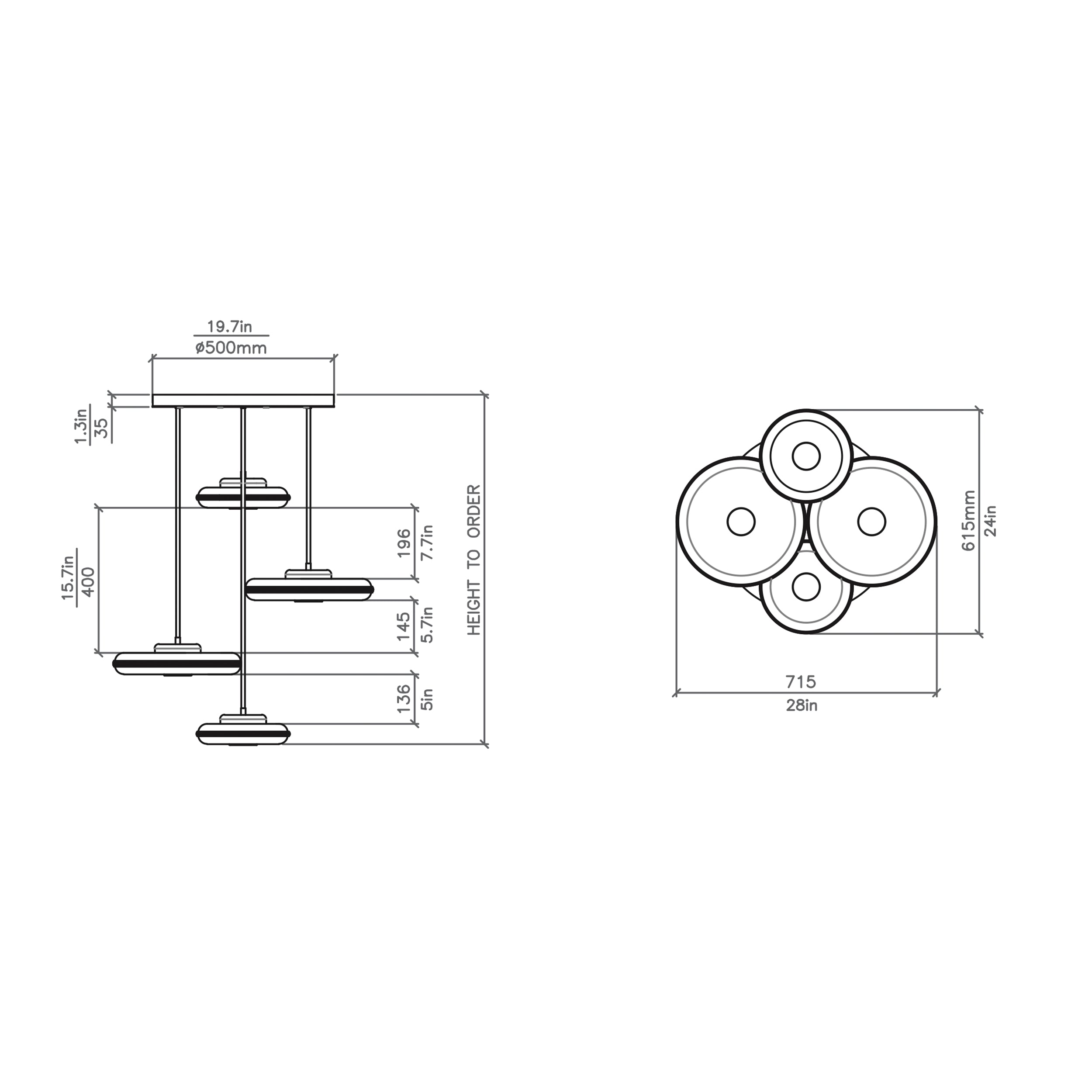 Bert Frank Beran Chandelier 4 pakabinamas šviestuvas