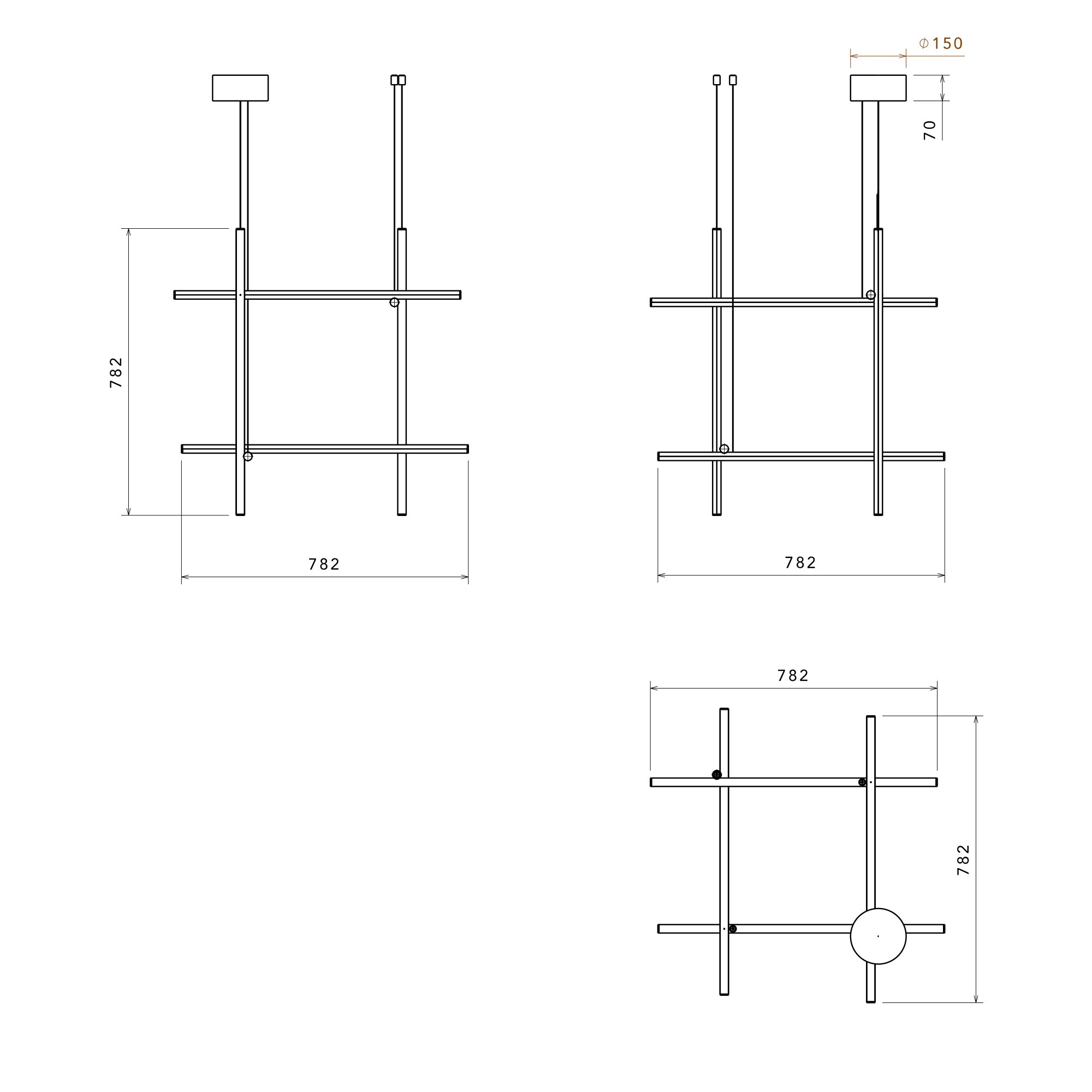 Flos Coordinates Suspension 3 LED pakabinamo šviestuvo matmenys ir techniniai brėžiniai