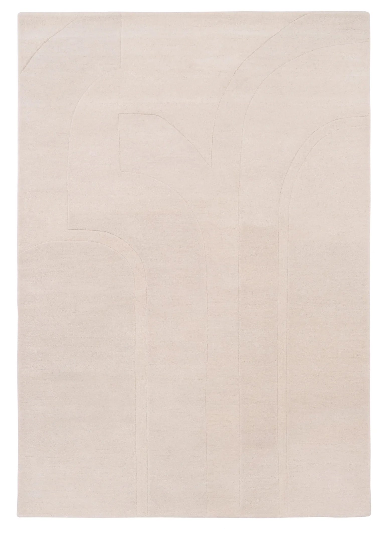 Natūralios vilnos kilimas Valanga, kurio spalva yra smėlinė. Kilimas baltame fone. 