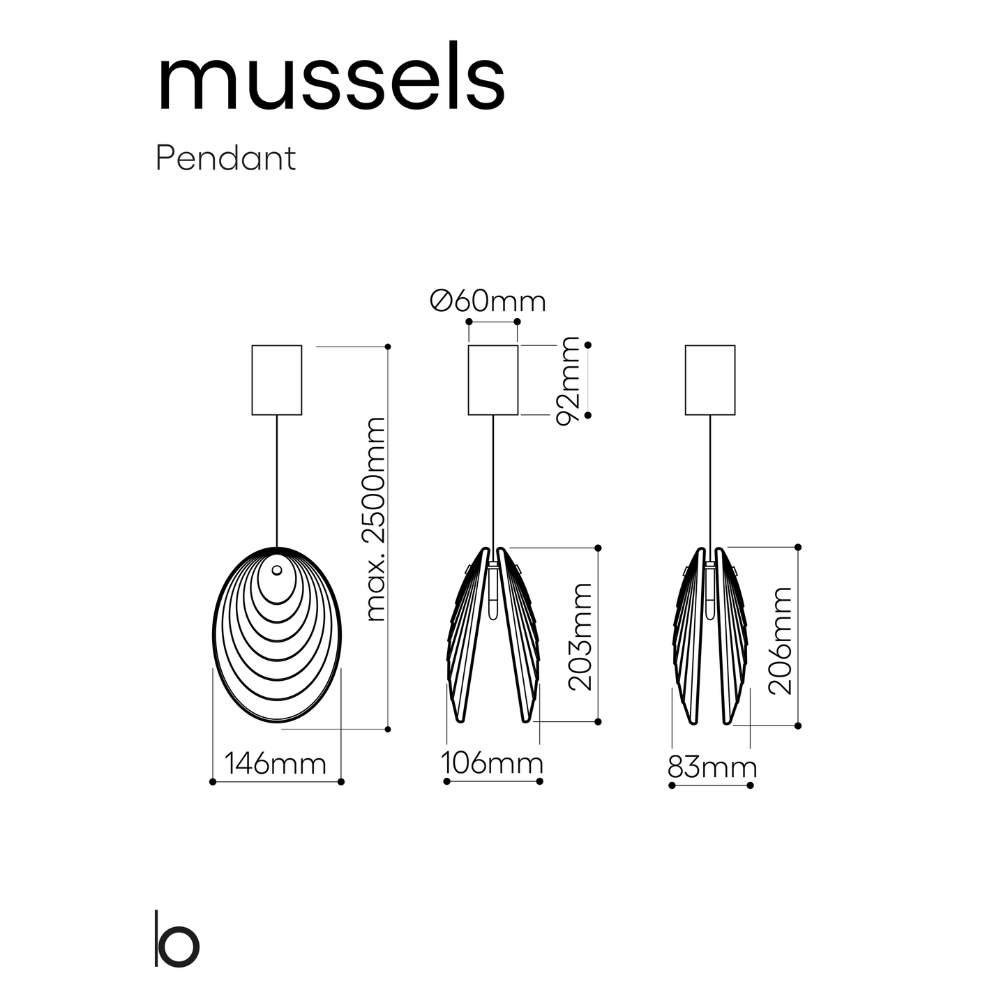 Bomma Mussels Alabaster pakabinamas šviestuvas