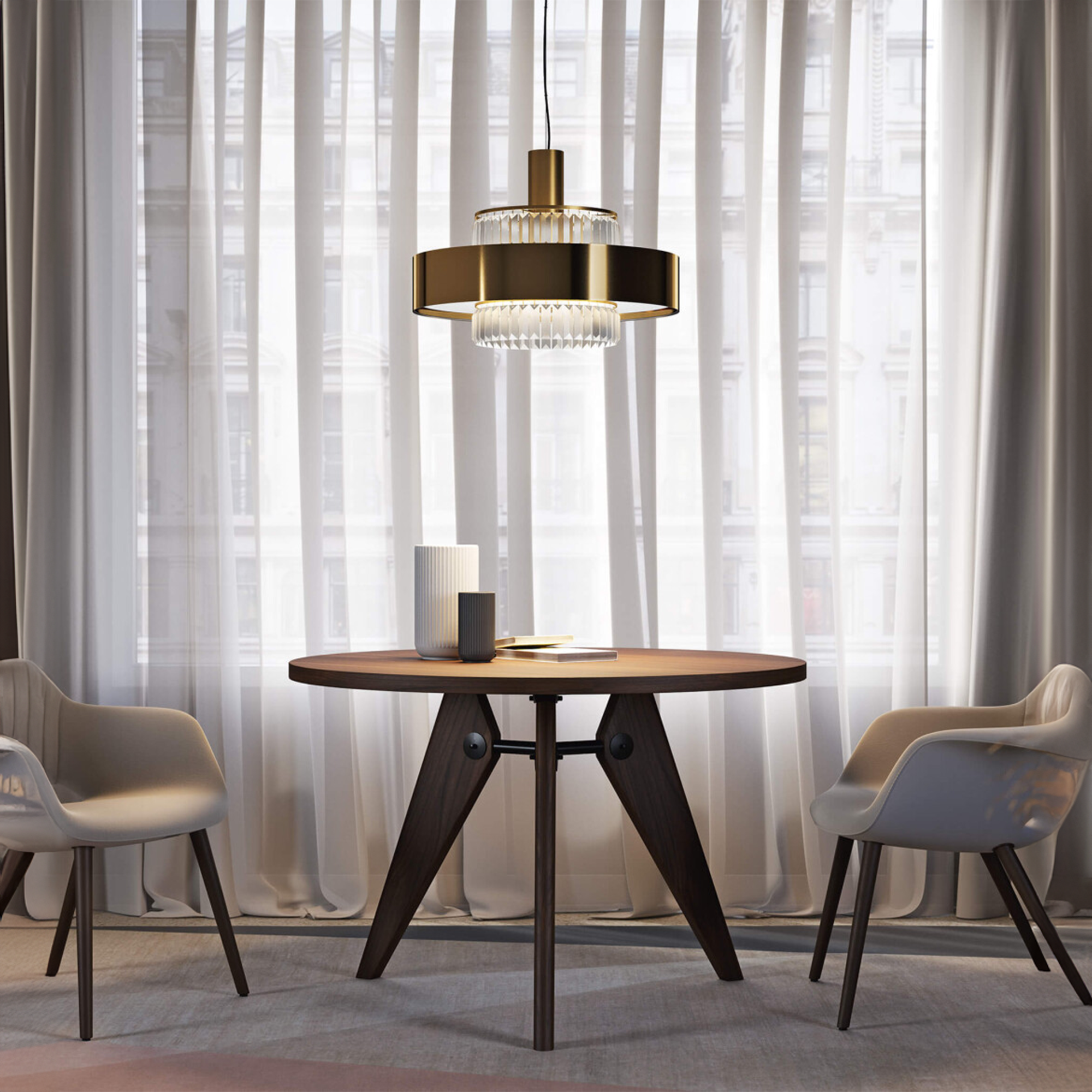 Italamp 734 Crono pakabinamas šviestuvas su auksiniu gaubtu – elegantiškas itališkas interjero šviestuvas iš aukštos kokybės stiklo, idealus svetainei, valgomajam ar prabangiam viešbučio interjerui