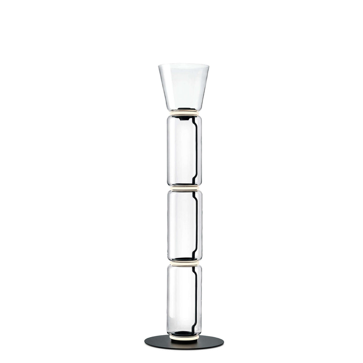 Flos Noctambule floor 3 High Cylinder Cone Big Base pastatomas LED šviestuvas 3 stiklinių cilindrų su šviesos intarpais
